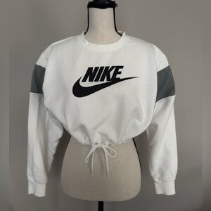 Nike Women's White and Gray Cropped Crew Neck Sweater